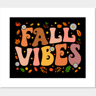 Groovy Fall Vibes Retro Fall Season Autumn Floral Posters and Art